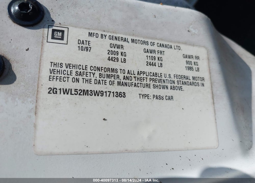 1998 CHEVROLET LUMINA VIN: 2G1WL52M3W9171363