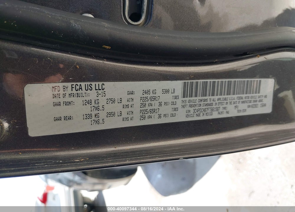2015 DODGE JOURNEY AMERICAN VALUE PKG VIN: 3C4PDCAB7FT661587