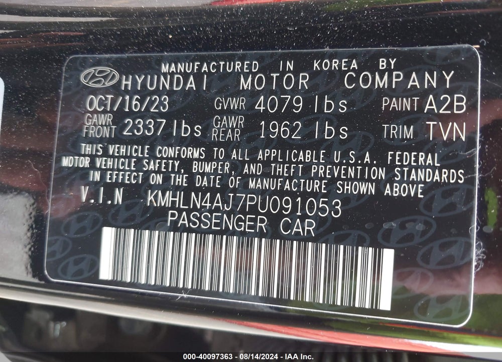 2023 HYUNDAI ELANTRA HYBRID LIMITED VIN: KMHLN4AJ7PU091053