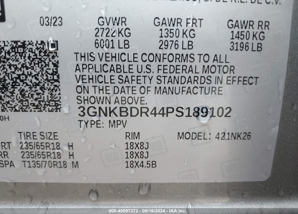2023 CHEVROLET BLAZER FWD 3LT VIN: 3GNKBDR44PS189102