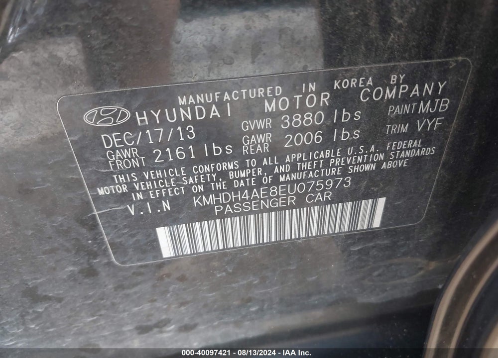 2014 HYUNDAI ELANTRA SE VIN: KMHDH4AE8EU075973