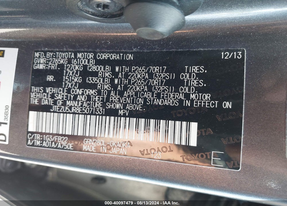 2014 TOYOTA 4RUNNER SR5 VIN: JTEZU5JR8E5071331