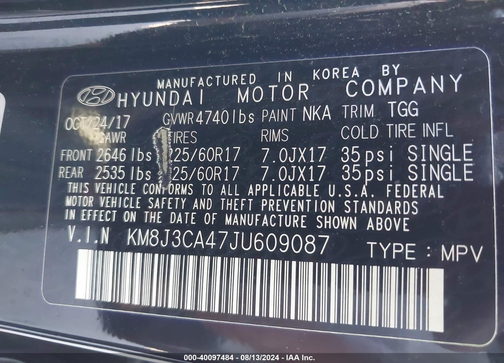 2018 HYUNDAI TUCSON SEL VIN: KM8J3CA47JU609087