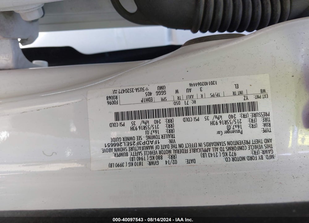 2014 FORD FOCUS SE VIN: 1FADP3F25EL266651