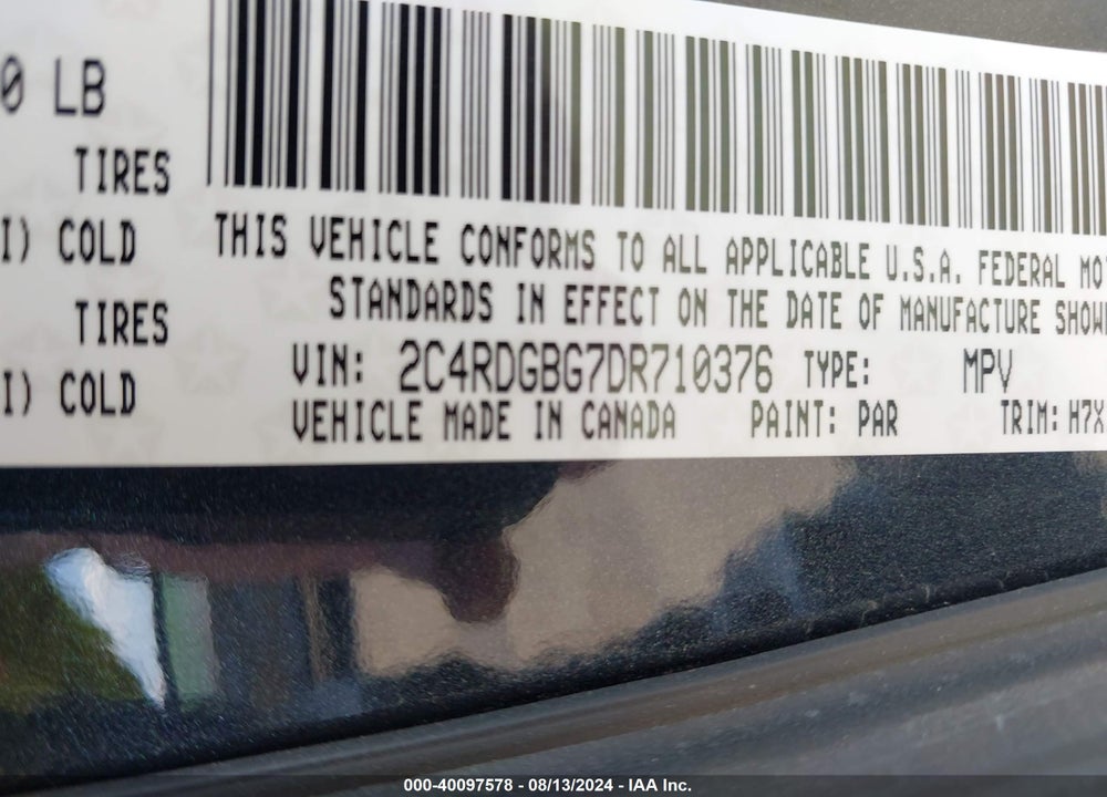 2013 DODGE GRAND CARAVAN SE VIN: 2C4RDGBG7DR710376