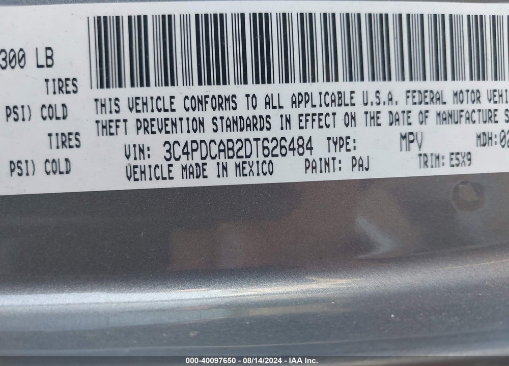 2013 DODGE JOURNEY AMERICAN VALUE PKG VIN: 3C4PDCAB2DT626484