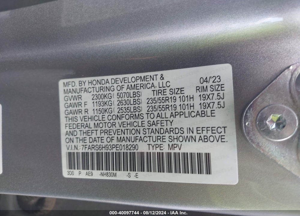 2023 HONDA CR-V HYBRID SPORT TOURING VIN: 7FARS6H93PE018290