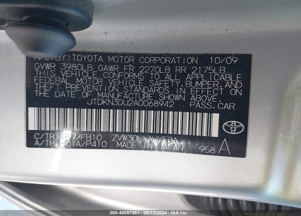 2010 TOYOTA PRIUS II VIN: JTDKN3DU2A0068942