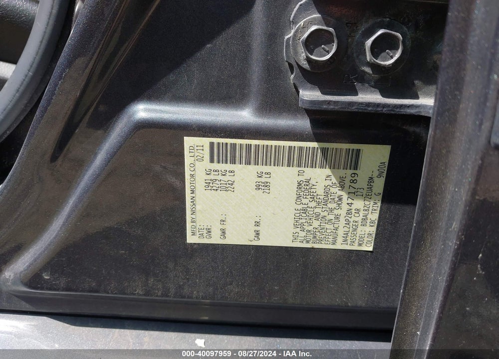2011 NISSAN ALTIMA 2.5 S VIN: 1N4AL2AP2BN471789