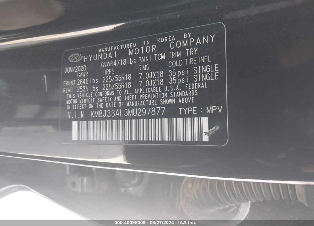 2021 HYUNDAI TUCSON SEL VIN: KM8J33AL3MU297877