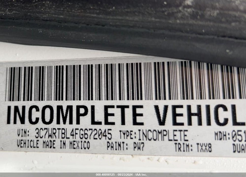 2015 RAM 3500 CHASSIS VIN: 3C7WRTBL4FG672045