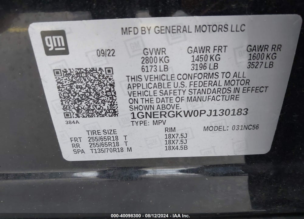 2023 CHEVROLET TRAVERSE FWD LT CLOTH VIN: 1GNERGKW0PJ130183