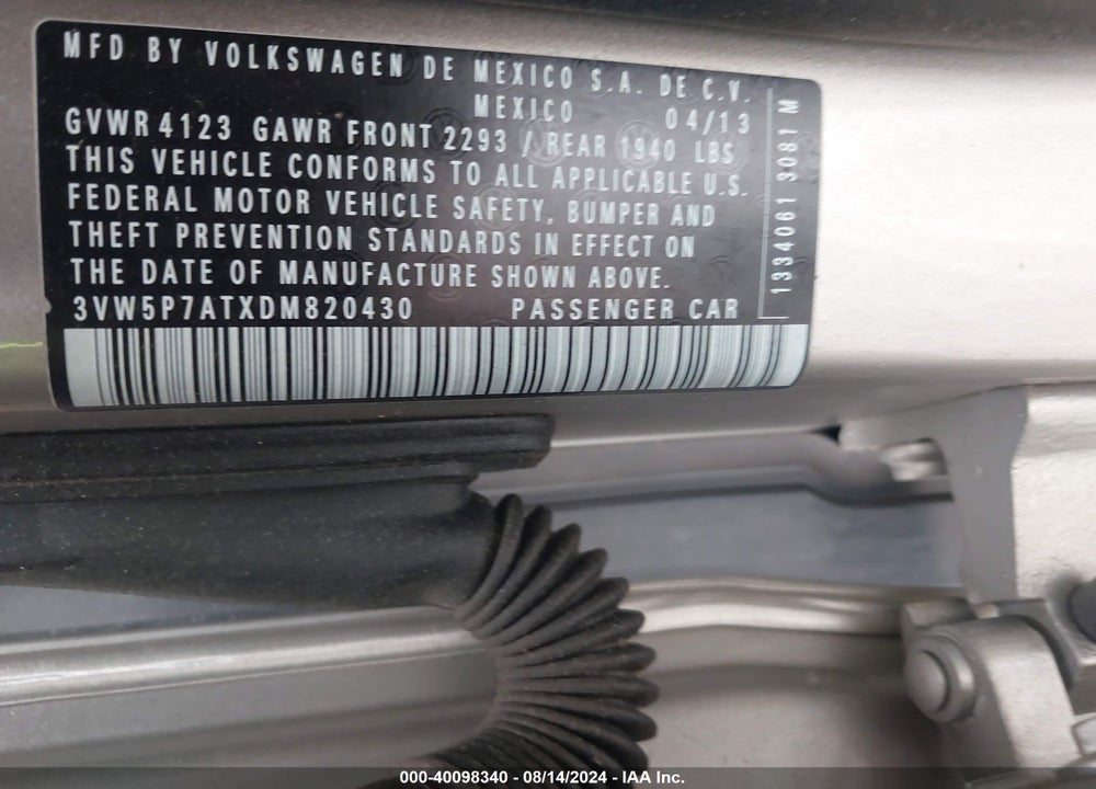 2013 VOLKSWAGEN BEETLE 2.5L VIN: 3VW5P7ATXDM820430