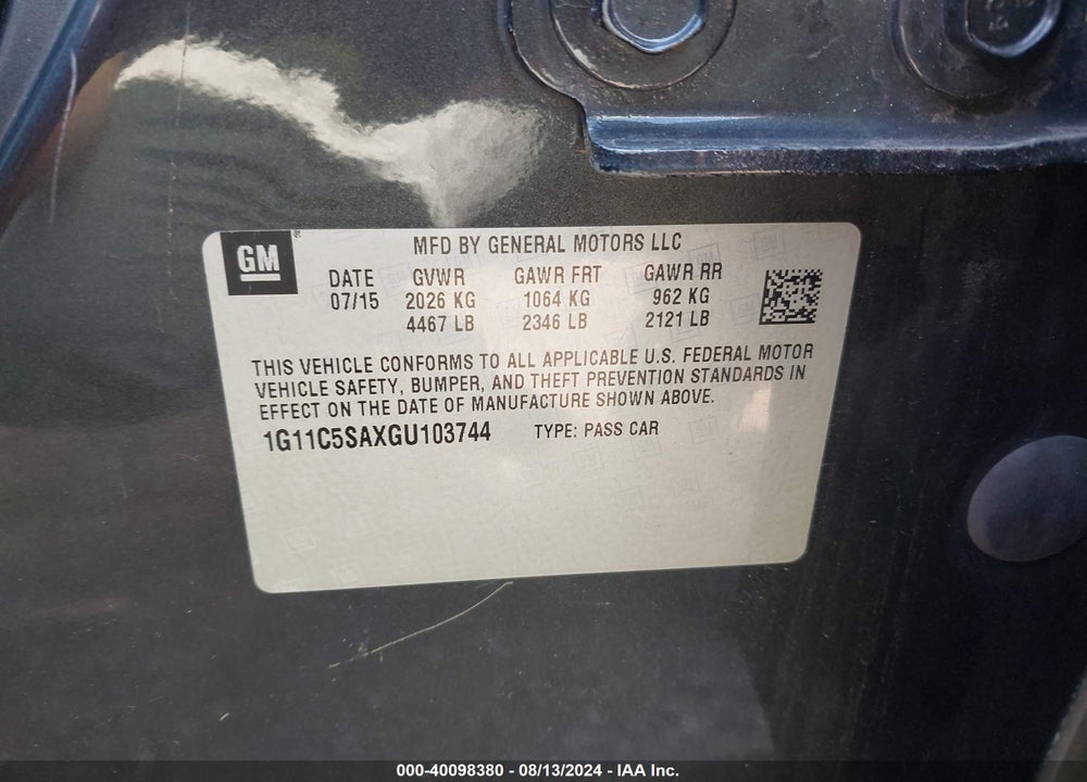 2016 CHEVROLET MALIBU LIMITED LT VIN: 1G11C5SAXGU103744