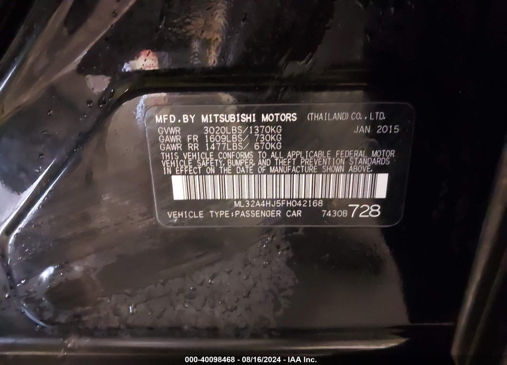 2015 MITSUBISHI MIRAGE VIN: ML32A4HJ5FH042168