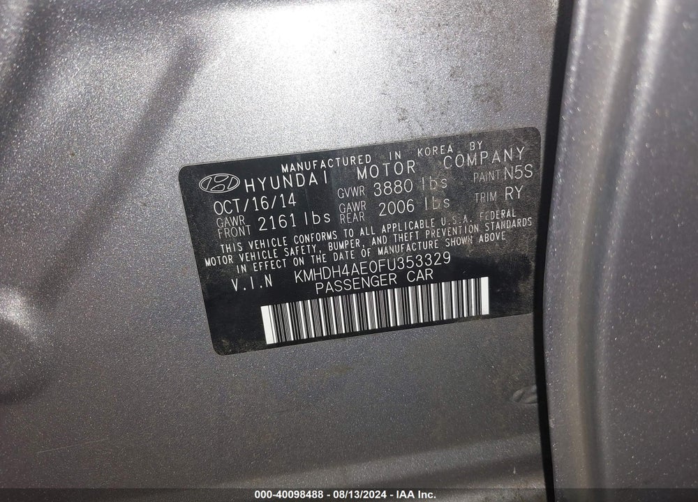 2015 HYUNDAI ELANTRA LIMITED VIN: KMHDH4AE0FU353329
