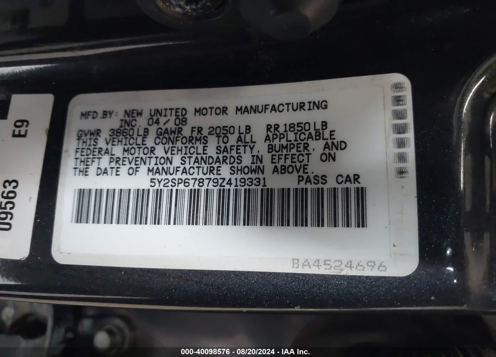 2009 PONTIAC VIBE VIN: 5Y2SP67879Z419331