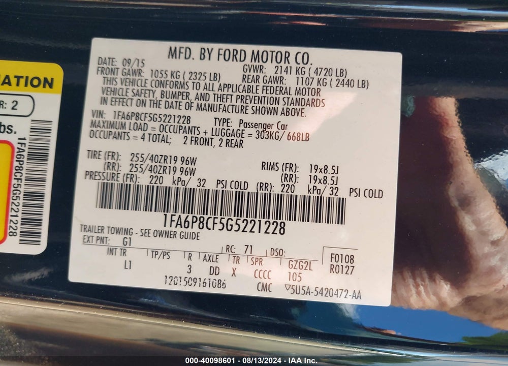 2016 FORD MUSTANG GT PREMIUM VIN: 1FA6P8CF5G5221228