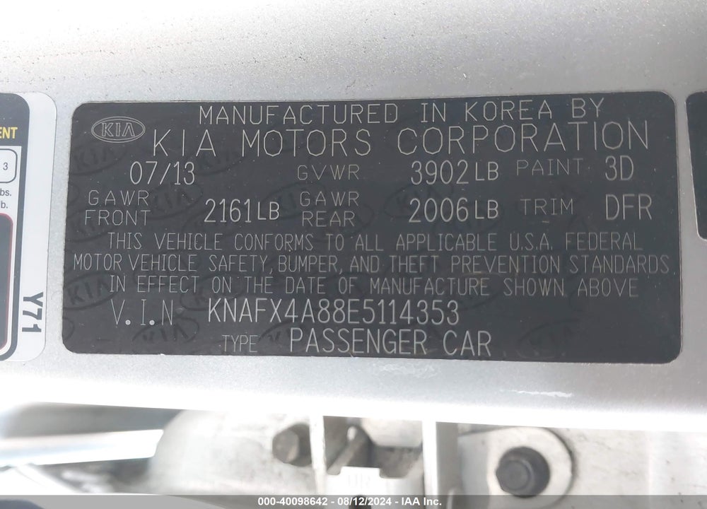 2014 KIA FORTE EX VIN: KNAFX4A88E5114353