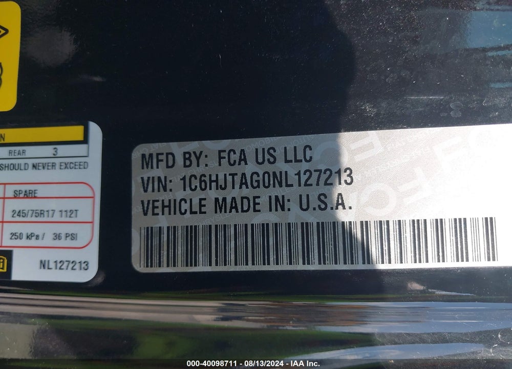 2022 JEEP GLADIATOR SPORT 4X4 VIN: 1C6HJTAG0NL127213