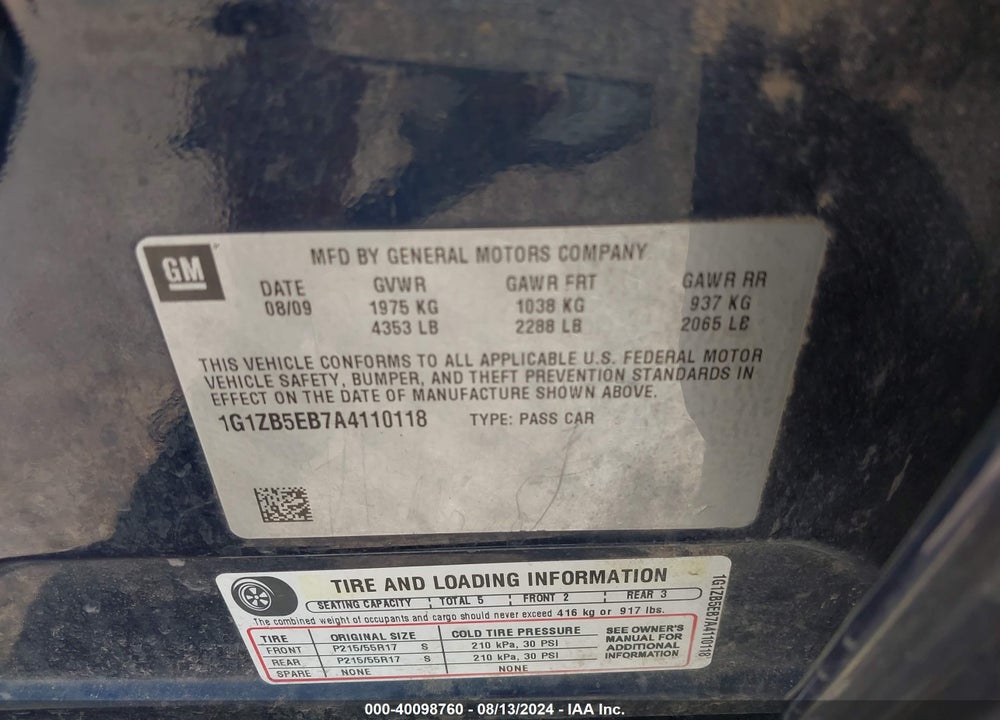 2010 CHEVROLET MALIBU LS VIN: 1G1ZB5EB7A4110118