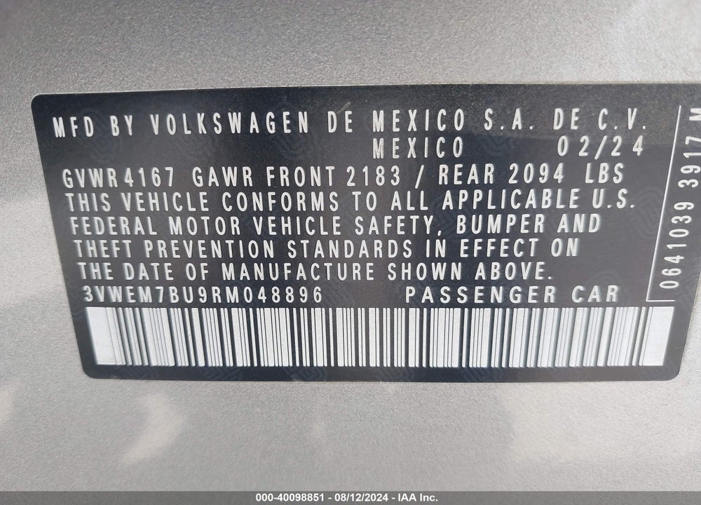 2024 VOLKSWAGEN JETTA 1.5T SE VIN: 3VWEM7BU9RM048896