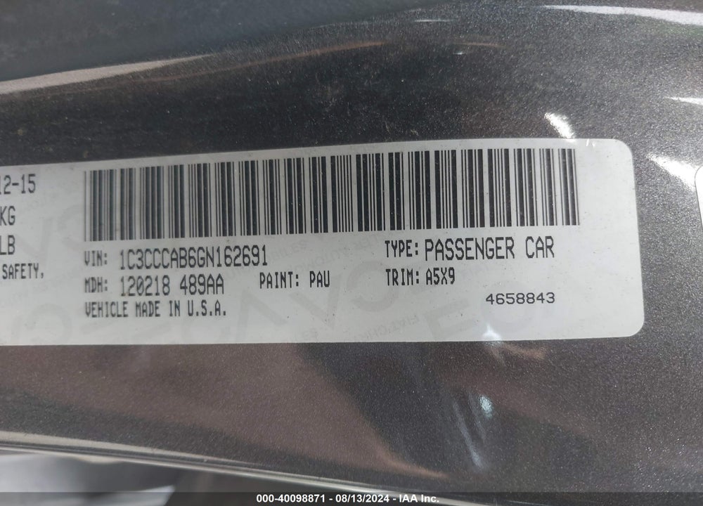 2016 CHRYSLER 200 LIMITED VIN: 1C3CCCAB6GN162691