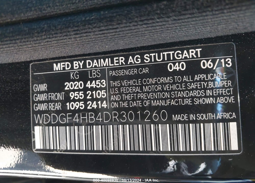 2013 MERCEDES-BENZ C 250 LUXURY/SPORT VIN: WDDGF4HB4DR301260