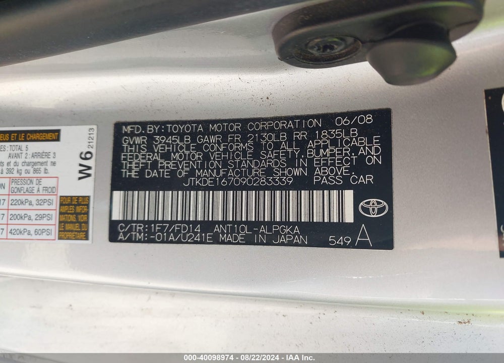 2009 SCION TC VIN: JTKDE167090283339