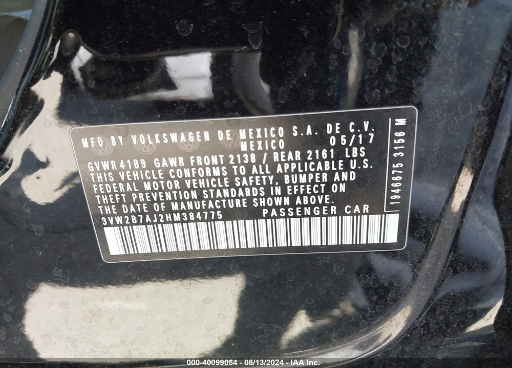 2017 VOLKSWAGEN JETTA 1.4T S VIN: 3VW2B7AJ2HM384775