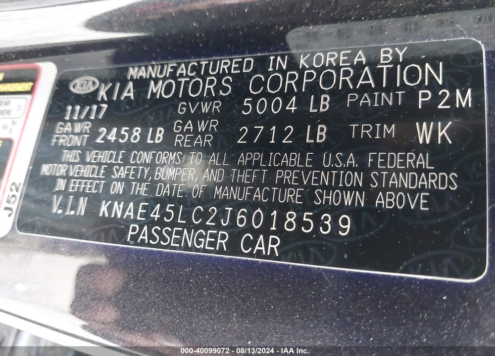 2018 KIA STINGER GT1 VIN: KNAE45LC2J6018539