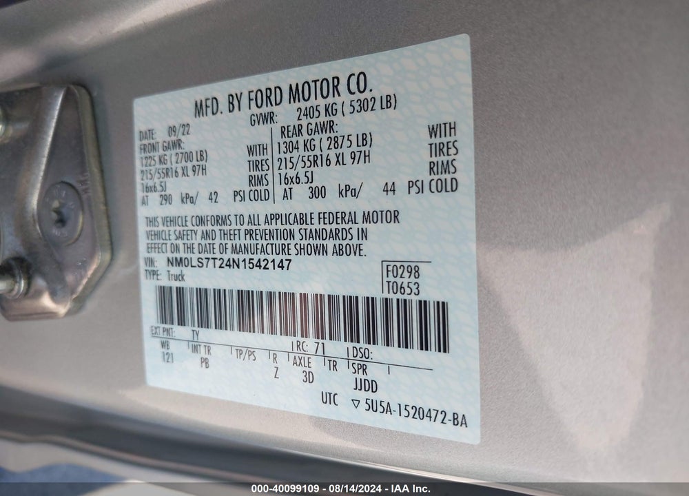2022 FORD TRANSIT CONNECT XLT VIN: NM0LS7T24N1542147