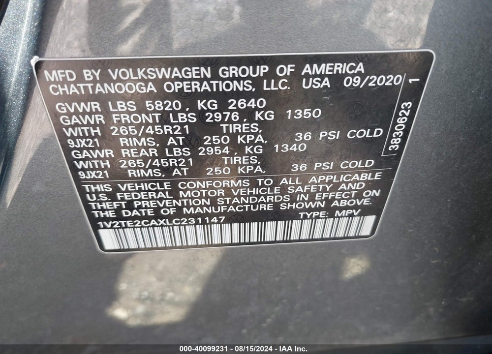 2020 VOLKSWAGEN ATLAS CROSS SPORT 3.6L V6 SEL PREMIUM R-LINE VIN: 1V2TE2CAXLC231147