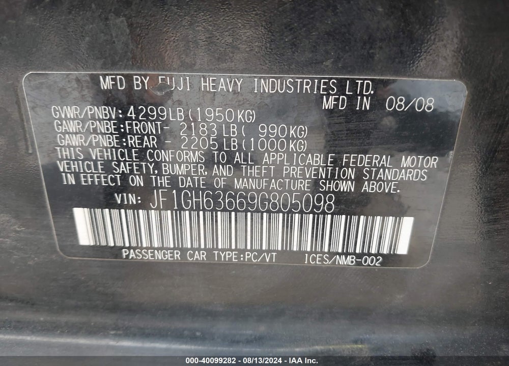 2009 SUBARU IMPREZA OUTBACK SPORT VIN: JF1GH63669G805098