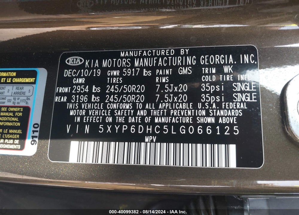 2020 KIA TELLURIDE S VIN: 5XYP6DHC5LG066125