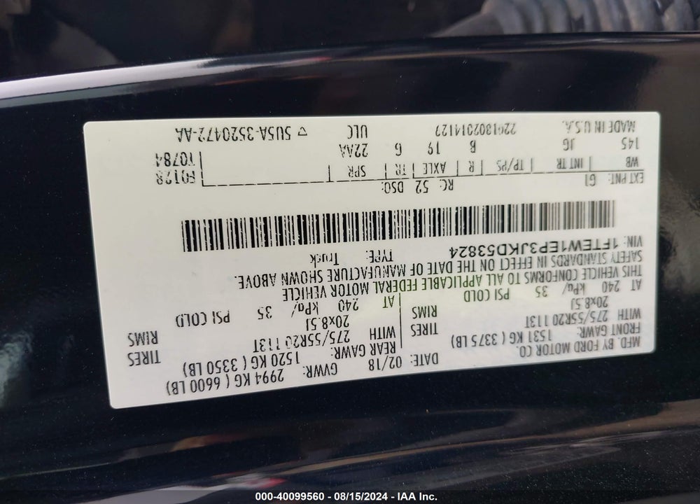 2018 FORD F-150 XL VIN: 1FTEW1EP3JKD53824