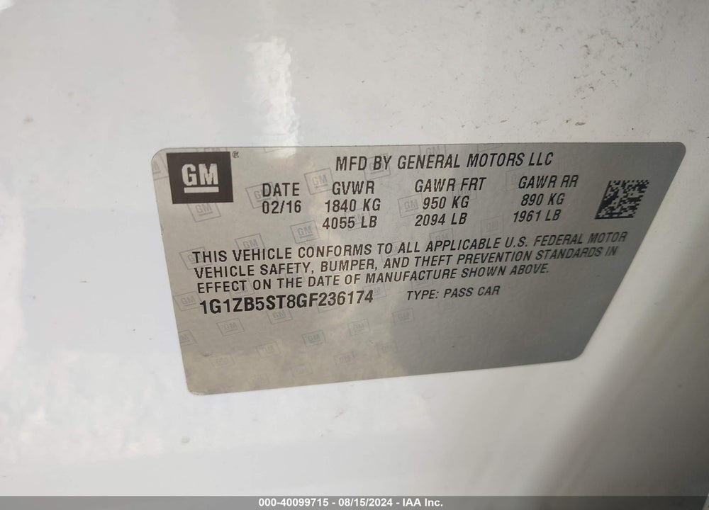 2016 CHEVROLET MALIBU LS VIN: 1G1ZB5ST8GF236174