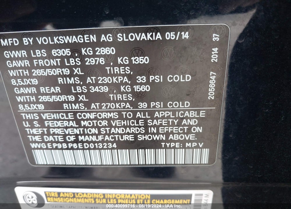 2014 VOLKSWAGEN TOUAREG X VIN: WVGEP9BP6ED013234