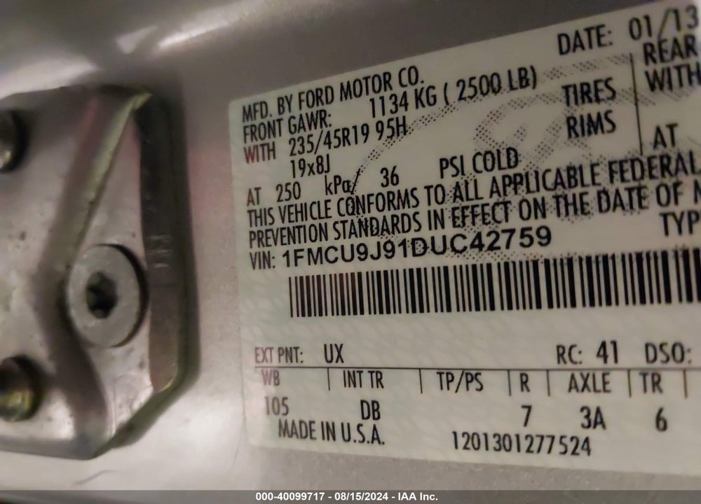 2013 FORD ESCAPE TITANIUM VIN: 1FMCU9J91DUC42759