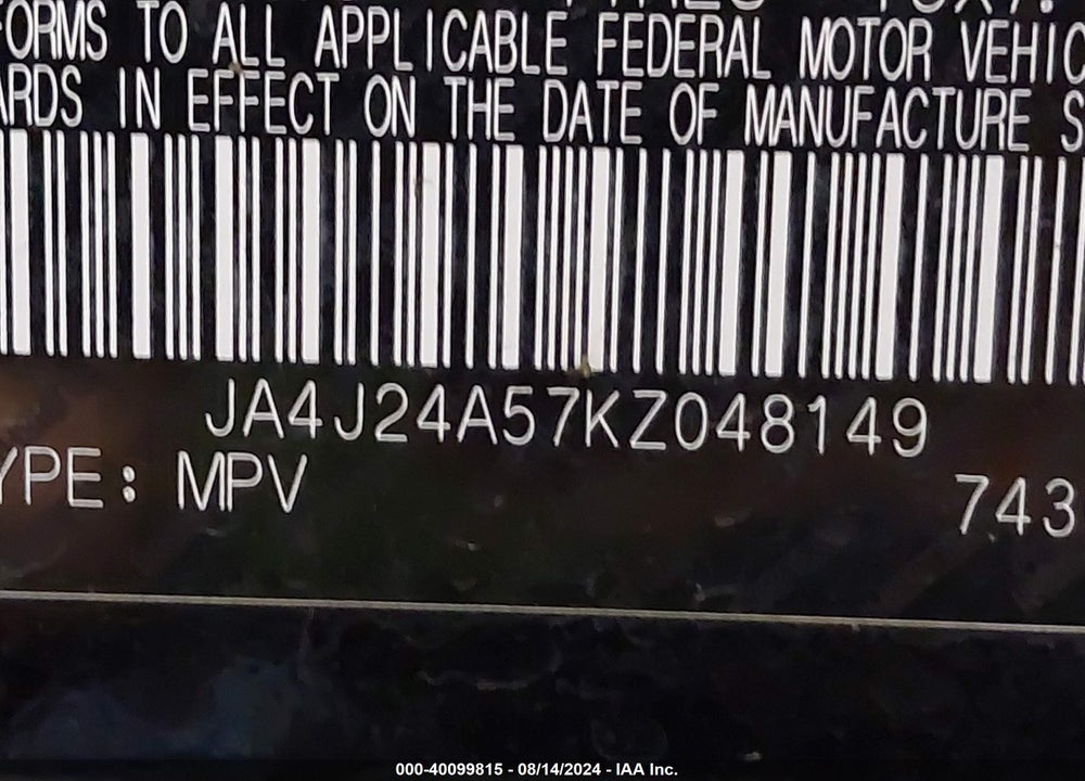 2019 MITSUBISHI OUTLANDER PHEV GT VIN: JA4J24A57KZ048149