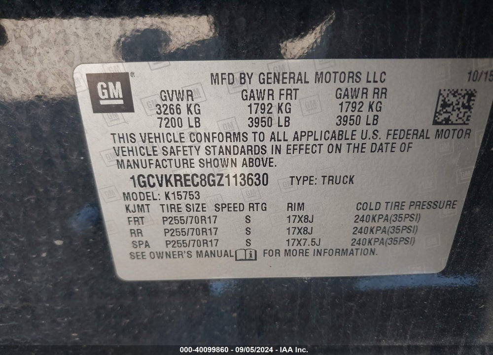 2016 CHEVROLET SILVERADO 1500 1LT VIN: 1GCVKREC8GZ113630