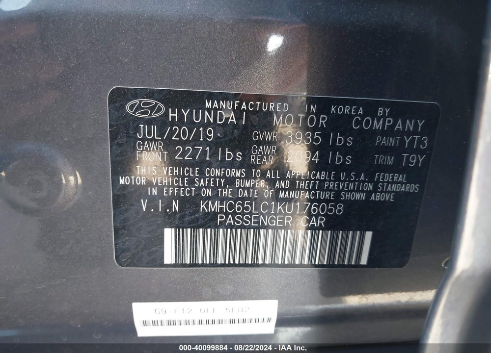 2019 HYUNDAI IONIQ HYBRID BLUE VIN: KMHC65LC1KU176058