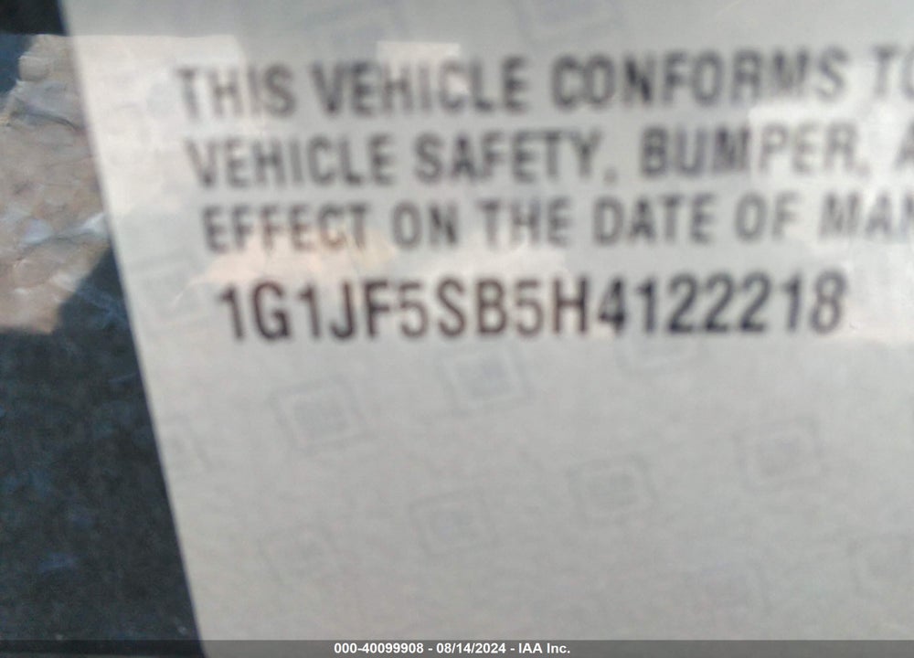 2017 CHEVROLET SONIC PREMIER AUTO VIN: 1G1JF5SB5H4122218
