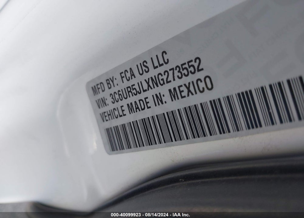 2022 RAM 2500 LONE STAR  4X4 8' BOX VIN: 3C6UR5JLXNG273552