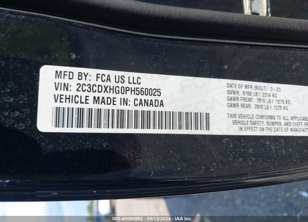 2023 DODGE CHARGER GT VIN: 2C3CDXHG0PH560025