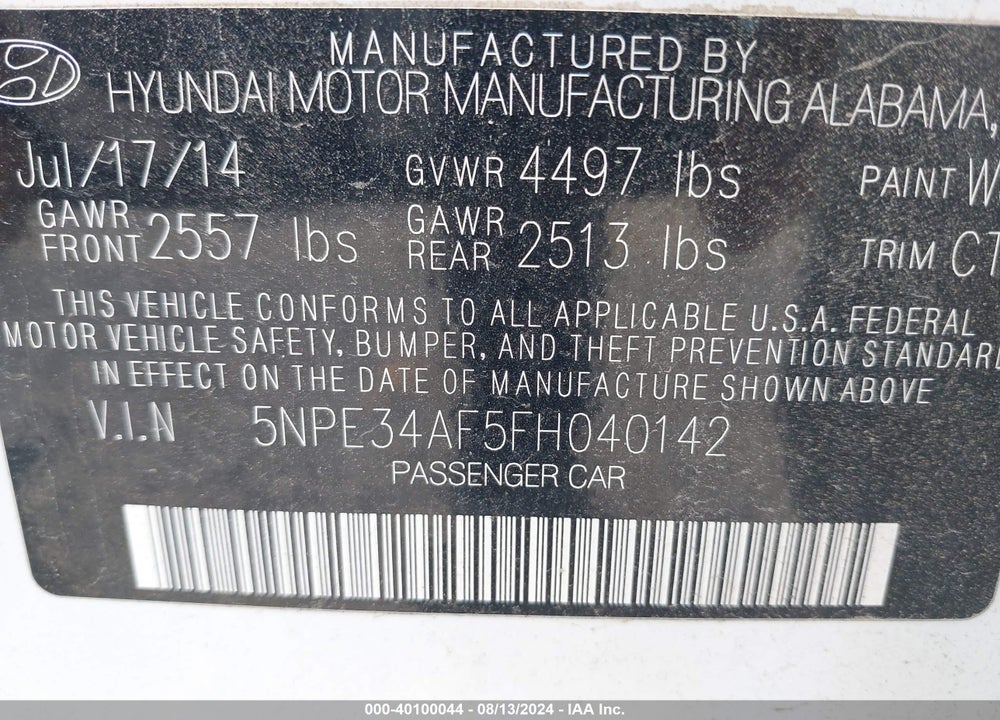 2015 HYUNDAI SONATA LIMITED VIN: 5NPE34AF5FH040142
