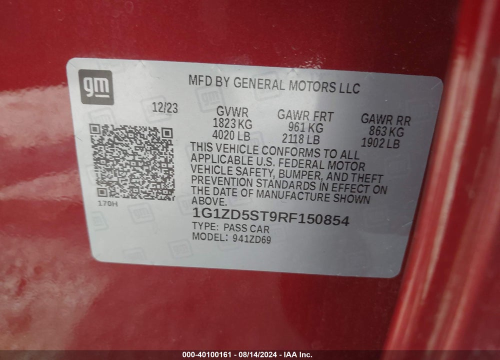 2024 CHEVROLET MALIBU FWD 1LT VIN: 1G1ZD5ST9RF150854