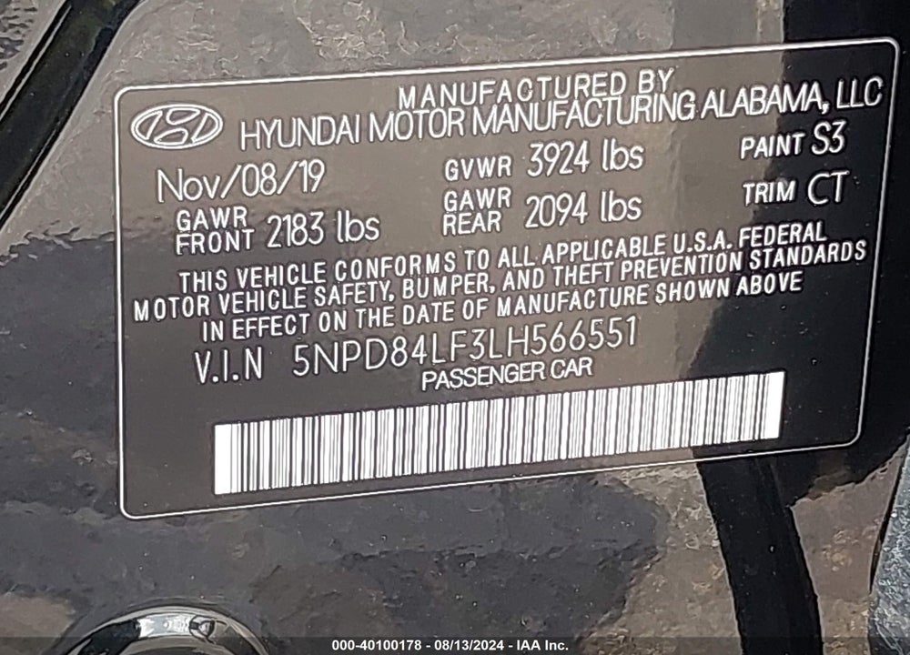 2020 HYUNDAI ELANTRA SEL VIN: 5NPD84LF3LH566551