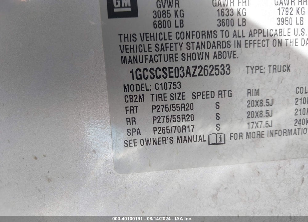 2010 CHEVROLET SILVERADO 1500 LT VIN: 1GCSCSE03AZ262533