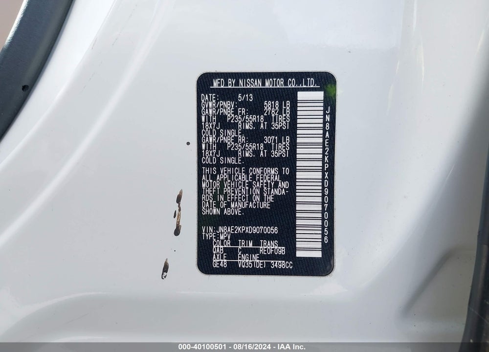 2013 NISSAN QUEST SL VIN: JN8AE2KPXD9070056